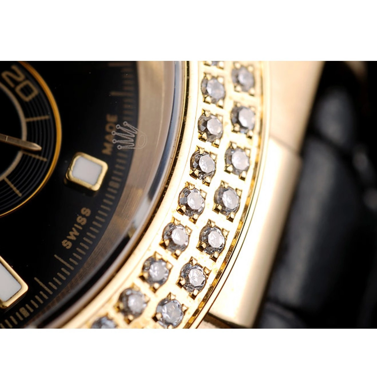MiroTime 0819 Rolex Daytona Gold Case Crystal Studded Bezel Black Dial